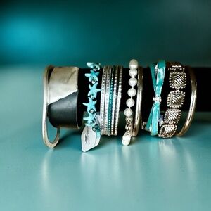 Signature Faith Turquoise & Silver Boho Bracelet Stack Set  13 pcs